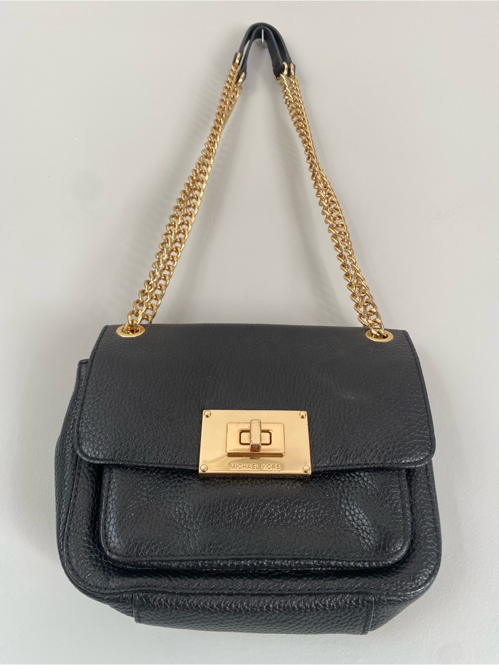 Michael Kors Black Leather Chain Shoulder Bag Gold Hardware